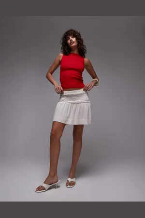 Topshop Minifalda beis con laterales fruncidos de lino de -Neutro