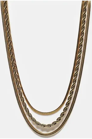 Neck On The Line Pack de 3 collares apilados de acero inoxidable chapado en oro de