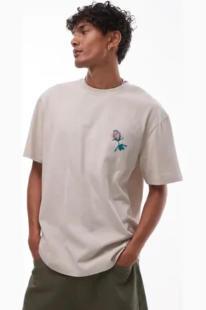 Topman Camiseta color piedra lavado extragrande con bordado "Pack of Lies" en el pecho y la espalda de -Neutro