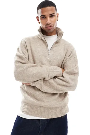 JACK & JONES Jersey beis extragrande con media cremallera de punto mullido de -Beis neutro
