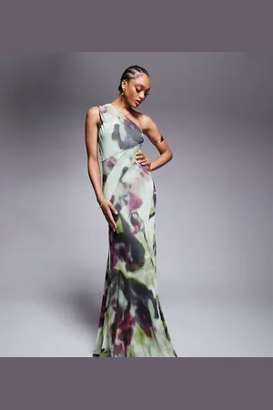 ASOS Vestido largo asimétrico con estampado tie dye abstracto, costuras a la vista y bajo de corte amplio de malla de ASOS DESIGN Tall-Multicolor