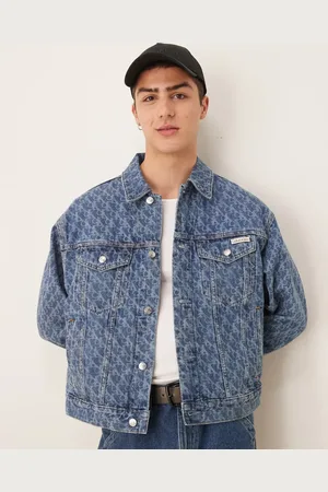 Calvin Klein Chaqueta vaquera con lavado medio y estampado integral de estilo años 90 de -Azul