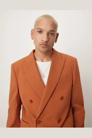 ASOS Chaqueta de traje color óxido de corte slim con doble botonadura de tejido texturizado efecto rugoso de -Rojo