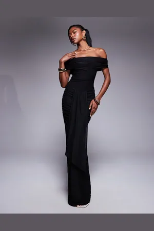Kaiia Vestido largo ceñido con escote Bardot, falda fruncida y detalle drapeado en la cintura exclusivo de