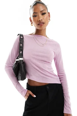 ASOS Top de manga larga con bajo asimétrico de tejido transparente de