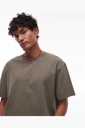 Topman Camiseta extragrande caqui con efecto desgastado de -Verde