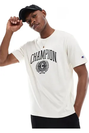 Champion Camiseta blanca de manga corta con diseño universitario de