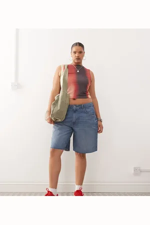 Noisy May Pantalones cortos vaqueros azules estilo bermudas de talle alto con lavado medio de Noisy May