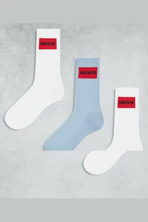 HUGO BOSS Pack de 3 pares de calcetines deportivos de color blanco y azul claro con recuadro trasero del logo de canalé de -Multicolor