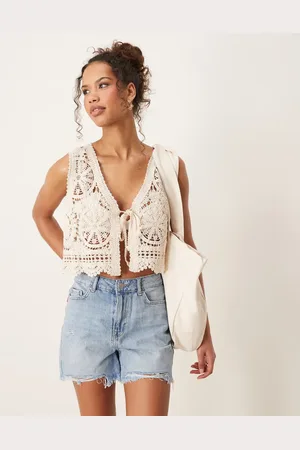 JDY Chaleco color con lazada delantera de croché de -Blanco