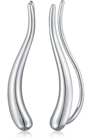 Elli Pendientes trepadores plateados básicos con diseño curvado de plata de ley 925 de