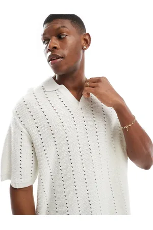 JACK & JONES Polo blanco con cuello abierto de croché de