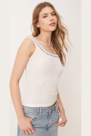 Free People Top blanco de tirantes con detalle de cinta Only You de