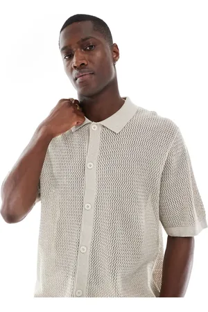 JACK & JONES Polo color crema con botones de tejido texturizado de Premium-Blanco