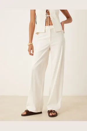 MANGO Pantalones blancos de corte slim de mezcla de lino de (parte de un conjunto)