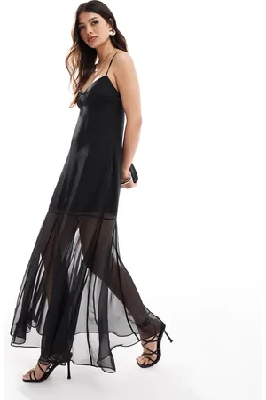 Forever New Vestido midi con detalle de falda transparente y detalle de pespuntes de
