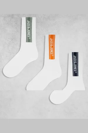 JACK & JONES Pack de 3 pares de calcetines deportivos blancos con logo de