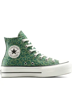 Converse Zapatillas de deporte verdes y blanco vintage con estampado de leopardo y plataforma Chuck Taylor All Star Lift de