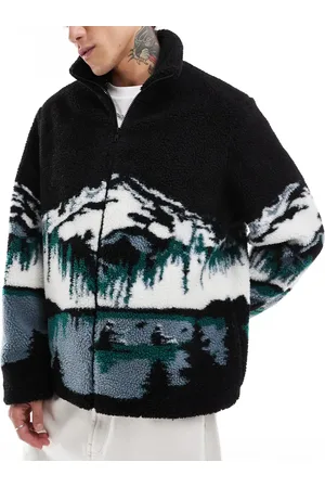 ASOS Chaqueta negra con estampado de paisaje de borreguito de