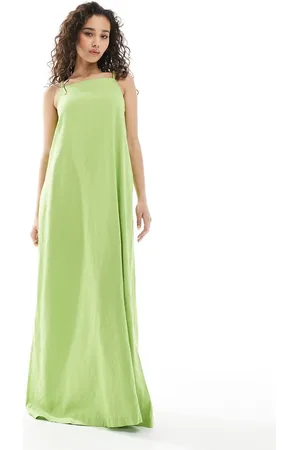 JJXX Vestido largo verde de mezcla de lino de