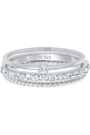Elli Anillos plateados apilables elegantes con cristales de plata de ley 925 para mujer de