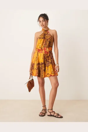 ASOS Vestido corto con variado y cuello halter de -Multicolor