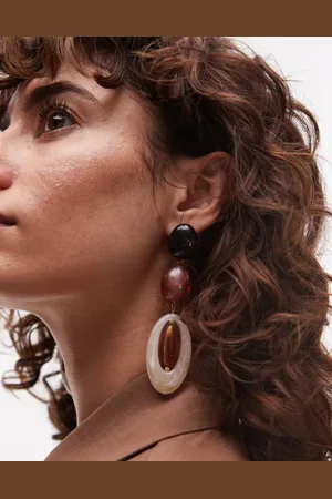 MANGO Pendientes largos tierra con diseño rústico de