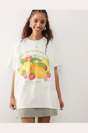 Reclaimed Camiseta color extragrande con estampado de frutas vintage de -Blanco