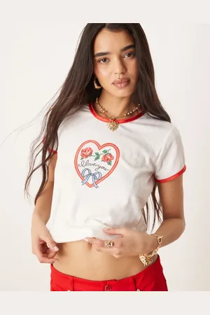 For Love & Lemons Camiseta blanca y roja con diseño encogido y estampado de corazón y texto "I love you" de (parte de un conjunto)-Multicolor