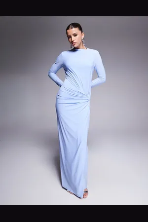 DASKA Vestido azul claro con detalle retorcido en la parte delantera de