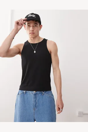 Reclaimed Camiseta negra sin mangas con espalda de nadador de canalé de