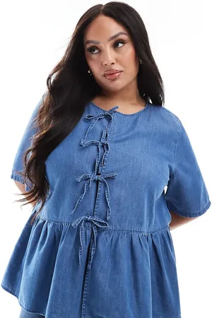 ONLY Top vaquero azul medio con lazada delantera de
