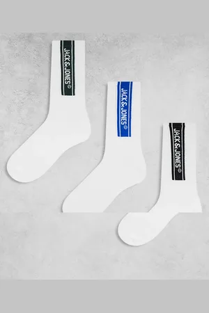 JACK & JONES Pack de 3 pares de calcetines deportivos blancos con logo de
