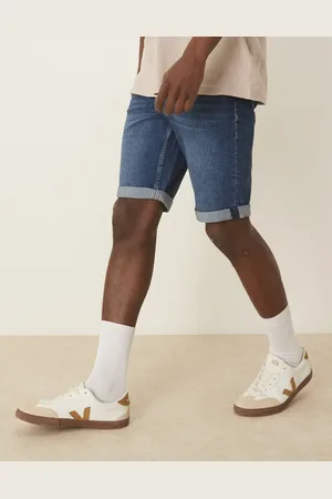 Calvin Klein Pantalones cortos vaqueros de corte slim con lavado oscuro y bajos vueltos de -Azul