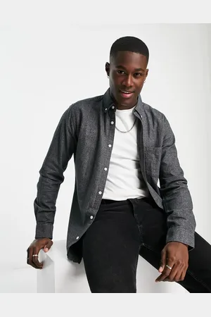 Only & Sons Camisa gris jaspeado de franela de