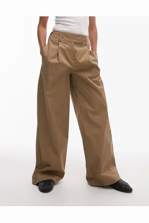 Topshop Pantalones de sastre color de estilo chinos, talle alto y pernera ancha con pinzas de -Neutro