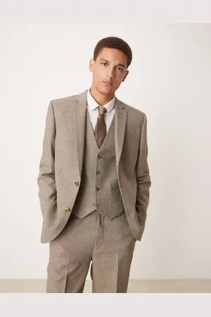ASOS Chaqueta de traje marrón de corte estándar de tejido panamá de