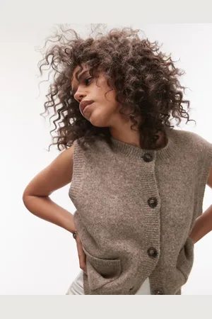 Topshop Chaleco extragrande con cuello redondo y bolsillo de punto de