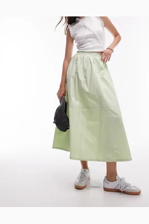 Topshop Falda midi verde de corte amplio de popelina de