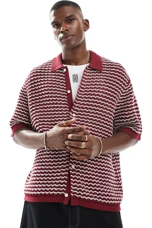 JACK & JONES Polo rojo abotonado de croché de