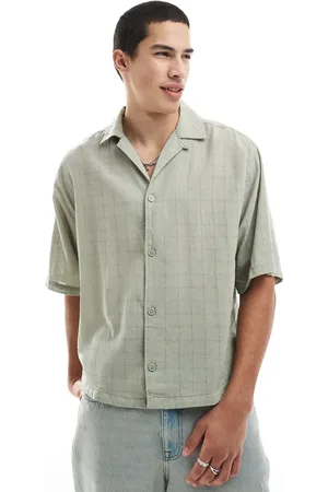 Only & Sons Camisa verde salvia claro de corte holgado con cuello de solapas y acabado texturizado de