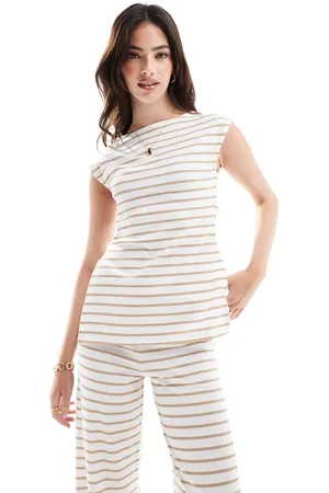 ASOS Top color camel sin mangas a rayas extragrande de (parte de un conjunto)-Multicolor