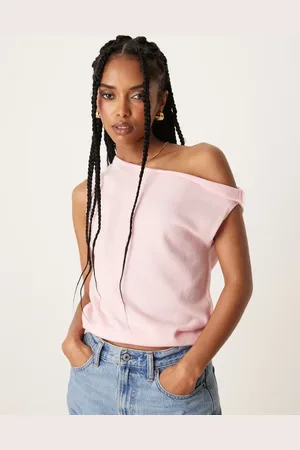 ASOS Top estructurado con hombro caído de punto de -Blanco