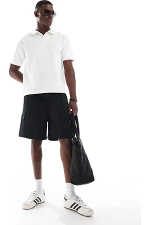JACK & JONES Pantalones cortos cargo negros de corte suelto con cordón ajustable de