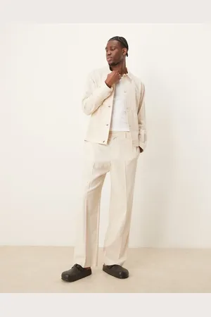 ASOS Pantalones de vestir color piedra de pernera ancha con cinturilla elástica de algodón de (parte de un conjunto)-Neutro