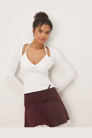 ASOS Top de manga larga con cuello halter de canalé de