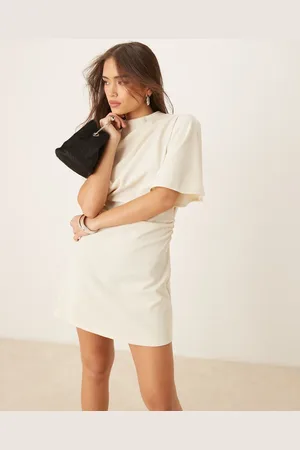 ASOS Vestido corto blanco con mangas acampanadas y lateral fruncido de