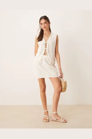 ASOS Minifalda color de punto de croché de (parte de un conjunto)-Blanco