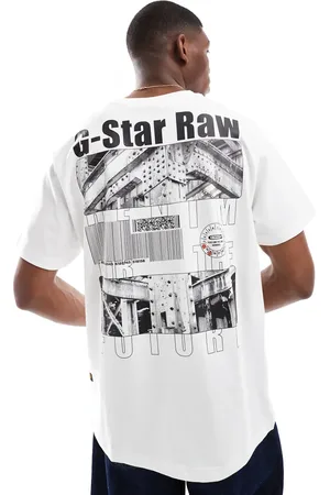 G-Star Camiseta blanca extragrande con estampado de código de barras en el pecho y la espalda de