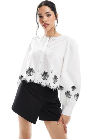 French Connection Blusa blanca con diseño bordado de algodón Cambria de -Multicolor